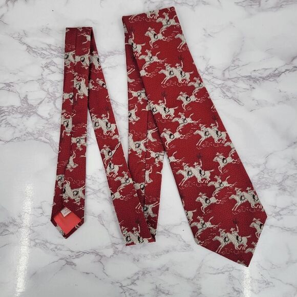 Vintage Red Tie with Horse Cowboy Western Pattern Equestrian Men's Necktie - Picture 5 of 10
